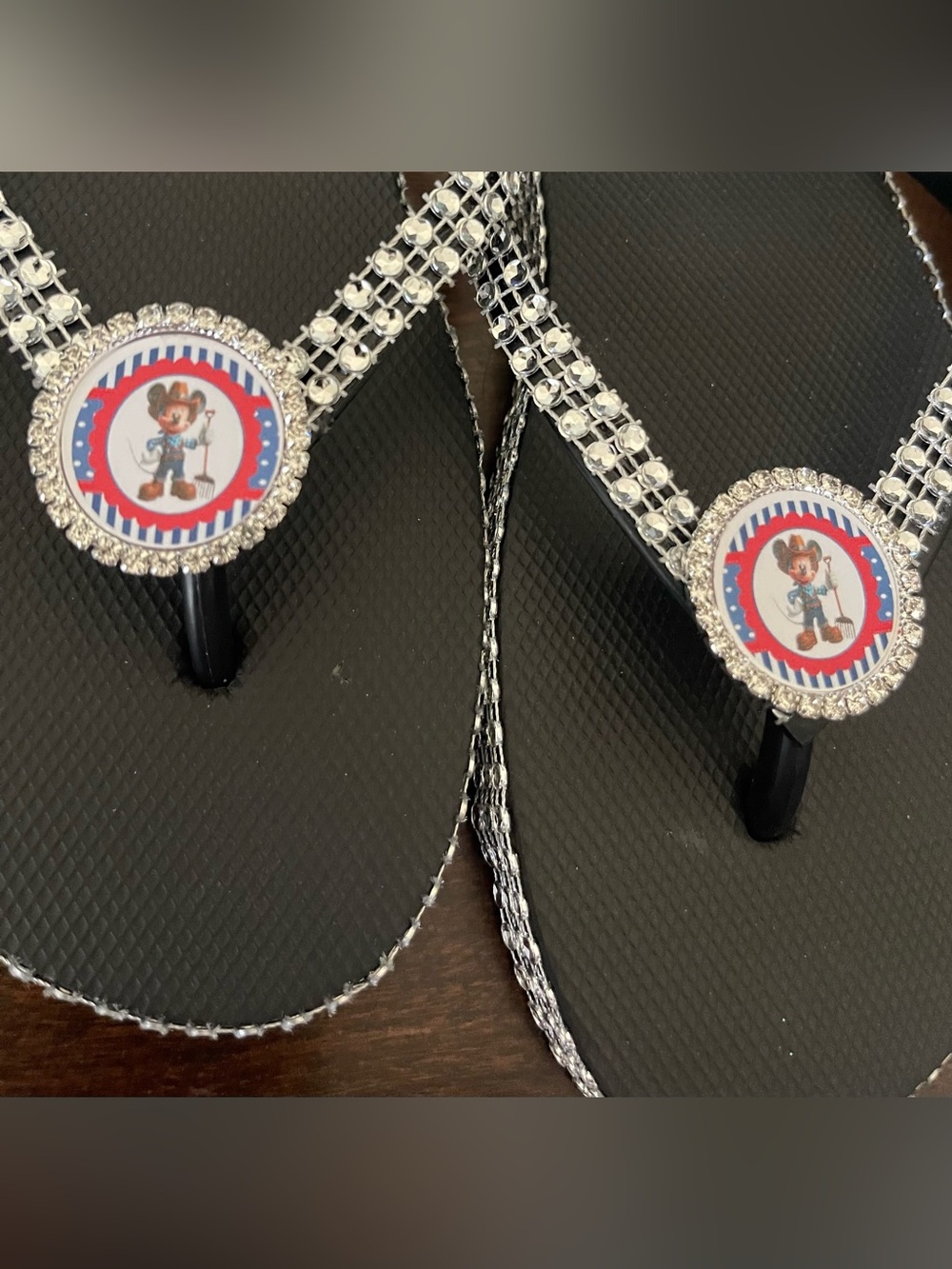 Women's Black Rhinestone Embellished Thong Sandals